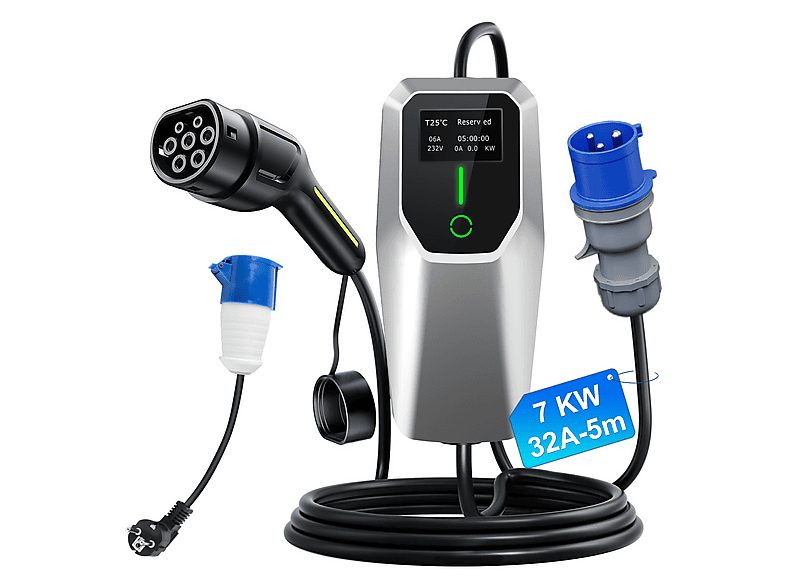 Cargador vehículo eléctrico - SMORGR 5M Tipo 2 de 7,2 KW 8 A-32 A Cambiador, Black