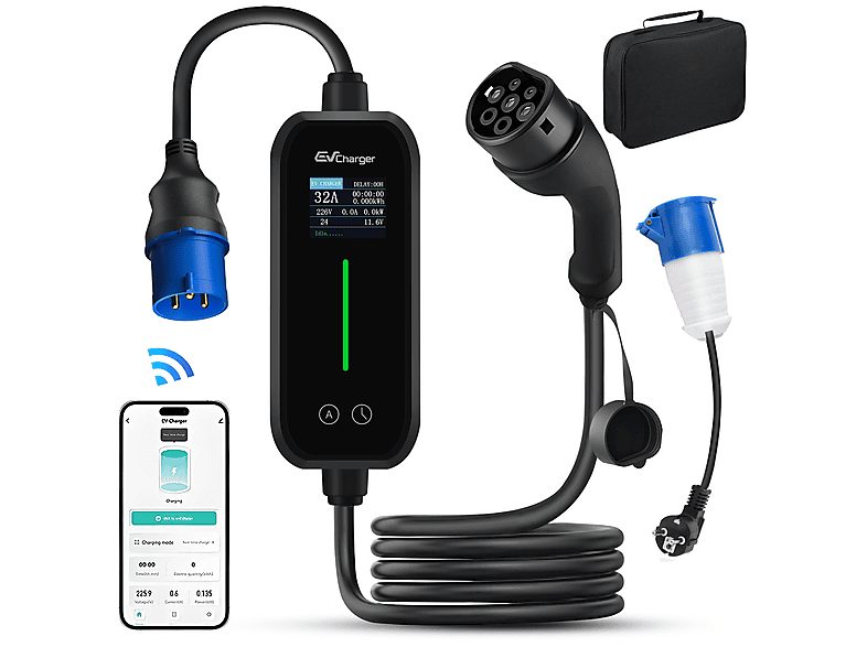 Cargador vehículo eléctrico - SMORGR 7,4kW [6m, 6A-32A, Monofásico]  Tipo 2, Black