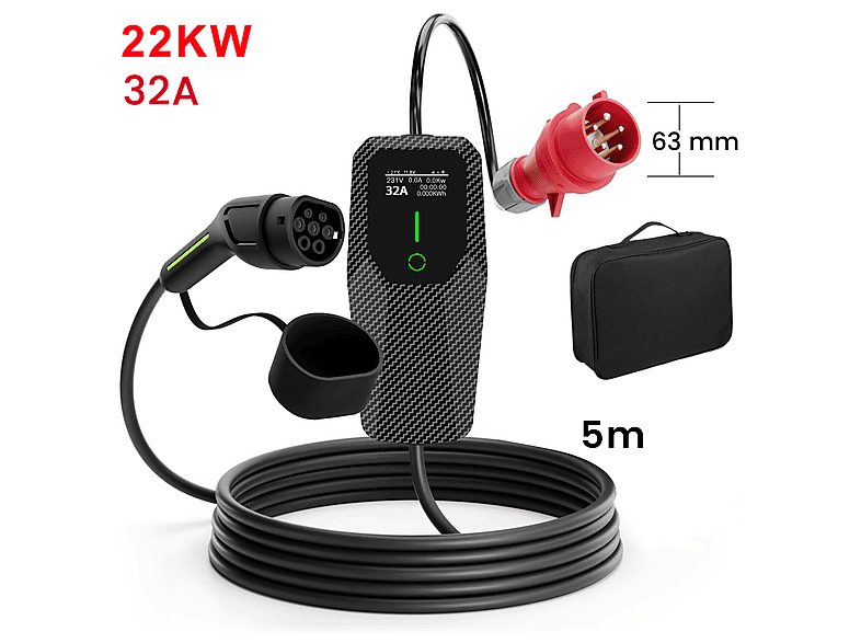 Cargadores vehículos eléctricos - AWESAFE 22KW 5M 8A-32A, black