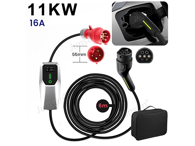 Cargadores vehículos eléctricos - AWESAFE 6M 11KW 16A, Black