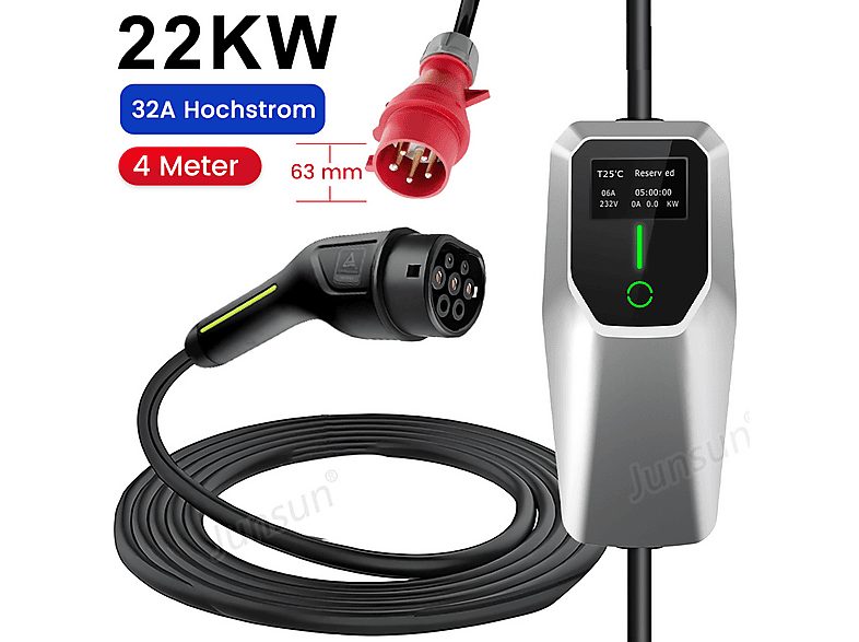 Cargadores vehículos eléctricos - HEXINEX 22kW [3-Fases|5 m|6-32A], Black