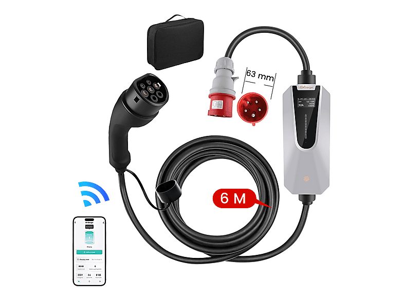 Cargadores vehículos eléctricos - JUNSUN 22KW 6M Tipo 2 6A-32A, APP, plateado, plateado