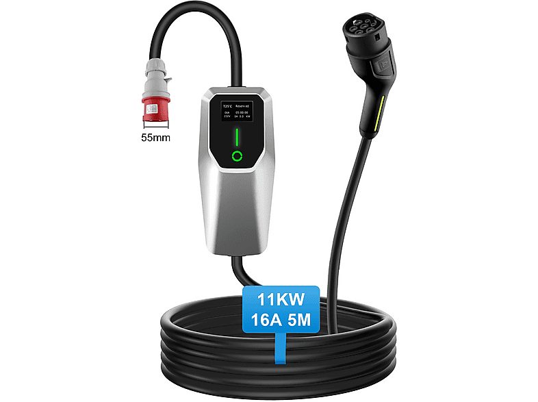 Cargadores vehículos eléctricos - JUNSUN 5M 11Kw Tipo 2  6A - 16A, Black