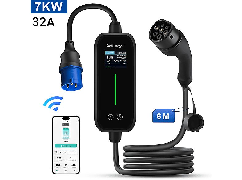 Cargadores vehículos eléctricos - JUNSUN 7KW 32A, negro