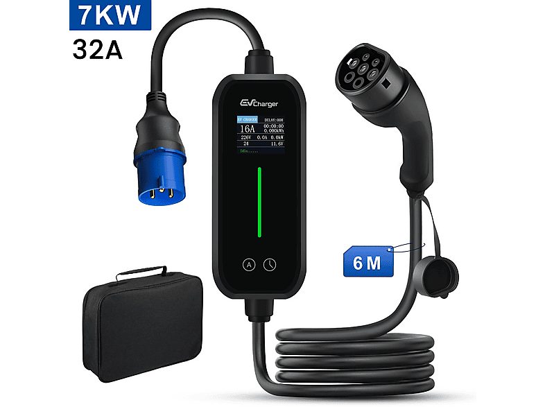 Cargadores vehículos eléctricos - JUNSUN 7KW 6M Tipo 2 6A-32A, black, BLACK
