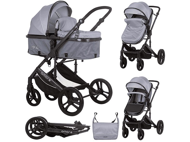 Carrito de bebé  - Duo convertible AMORE hasta 22 kg Ash grey CHIPOLINO, Gris