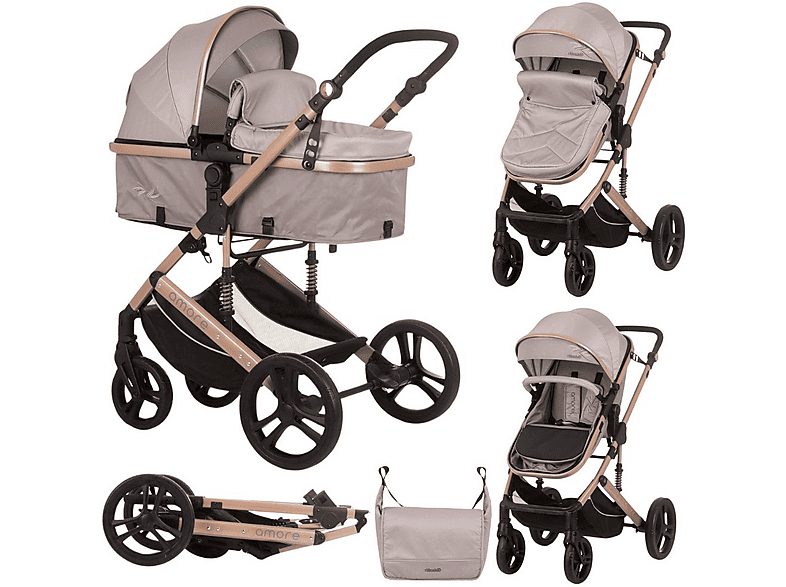 Carrito de bebé  - Duo convertible AMORE hasta 22 kg Macadamia CHIPOLINO, Marrón
