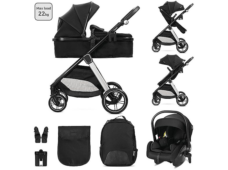 Carrito de bebé - LORELLI Trio Convertible ASPEN hasta 22 kg Black, talla 0, Black