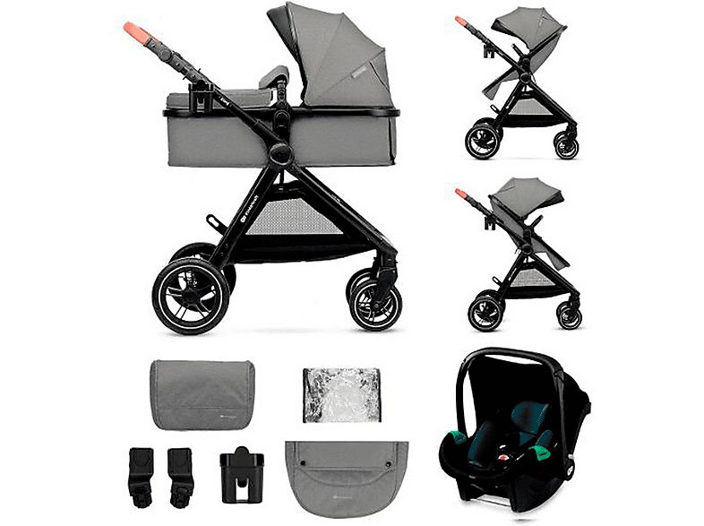 Carrito de bebé  - Trio 2 en 1 Esme: Silla de Paseo y Grupo 0, Ligero, Plegable, Funcional y Cómodo para Bebés KINDERKRAFT, Gris