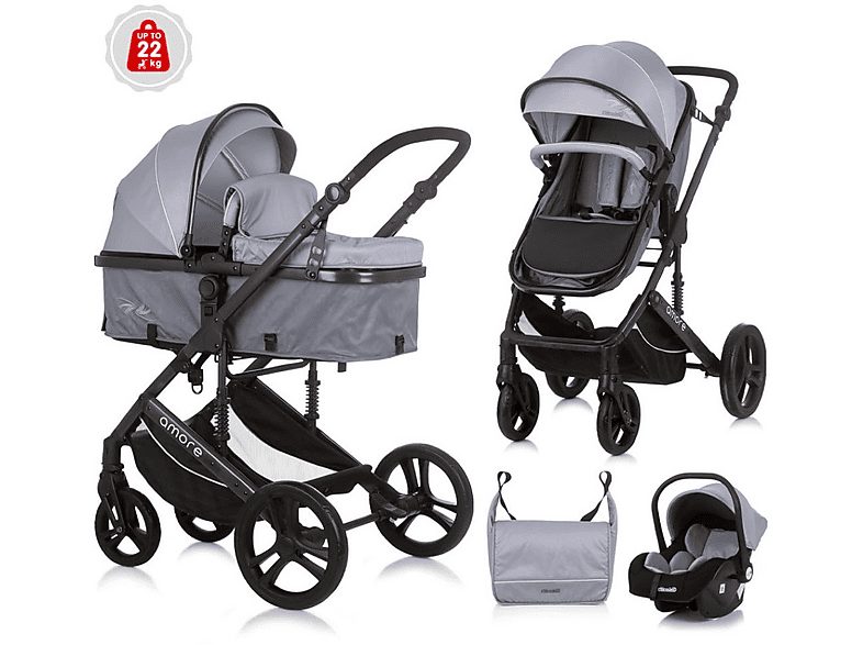 Carrito de bebé  - Trío convertible AMORE hasta 22 kg Ash grey CHIPOLINO, Gris