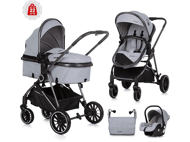 Carrito de bebé  - Trio Convertible AURA hasta 22 kg Ash grey CHIPOLINO, Gris