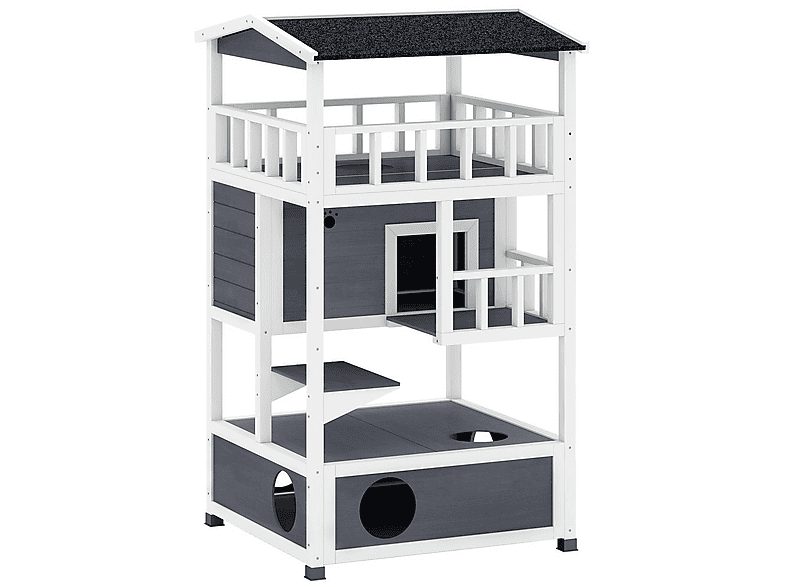 Caseta para gatos - PAWHUT D30-222, para Gato, Gris y Blanco