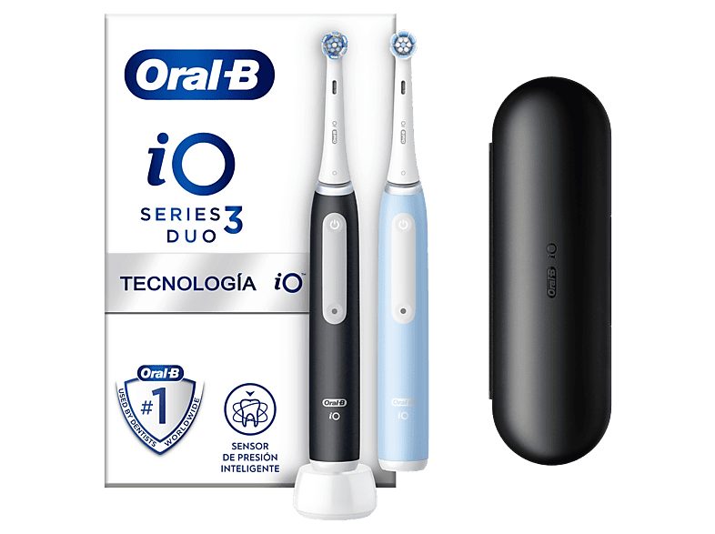 Cepillo eléctrico - Oral-B iO 3 Cepillo de Dientes, 3 modos, Sensor de Presión, Estuche de viaje, Diseñado por Braun, Azul y Negro