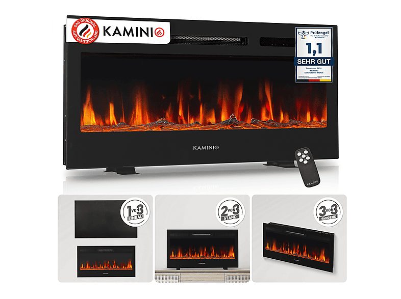 Chimenea eléctrica - KAMINIO MARLON 36, 1800 W , Negro