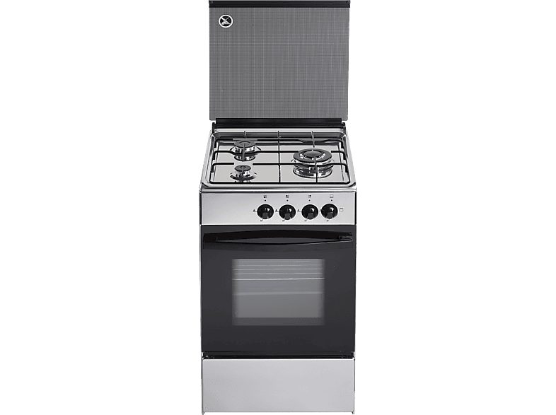 Cocina a gas - Jocel JFG3 007599, Gas butano, 3 quemadores, Horno de gas butano de 54 l, Inox