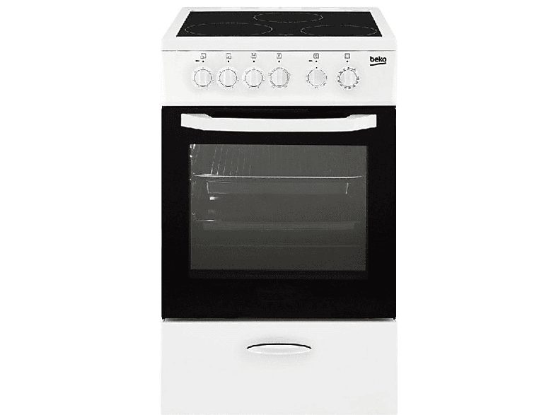 Cocina eléctrica - Beko CSS48100GW, Vitrocerámica, 3 zonas, Horno eléctrico, 54 l, Blanco