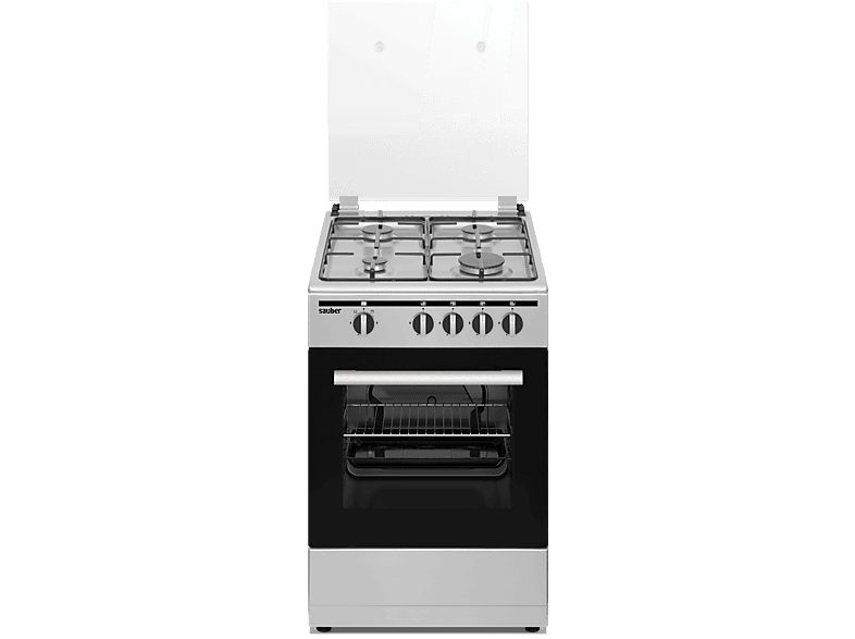 Cocina  - SCI41GB, 4 Quemadores, Horno, Gas Butano SAUBER, 60 l, 49,8 cm, Gris