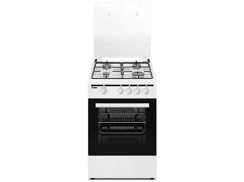 Cocina  - SCW41GB, 4 Quemadores, Horno, Gas Butano SAUBER, 43 l, Ninguno, 49,8 cm, Blanco