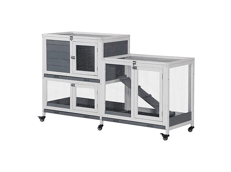 Conejera de Madera - PAWHUT D51-178, para Mascota pequeña, Gris