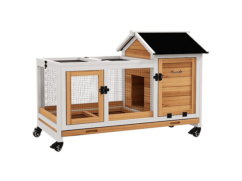 Conejera de Madera - PAWHUT D51-352V00YL, para Mascota pequeña, Madera Natural