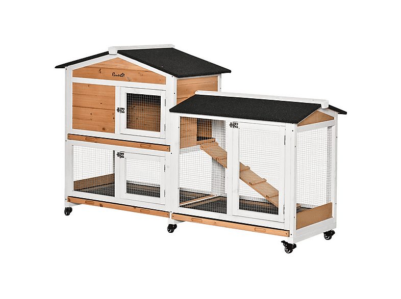 Conejera - PAWHUT D51-314YL, para Mascota pequeña, Madera Natural