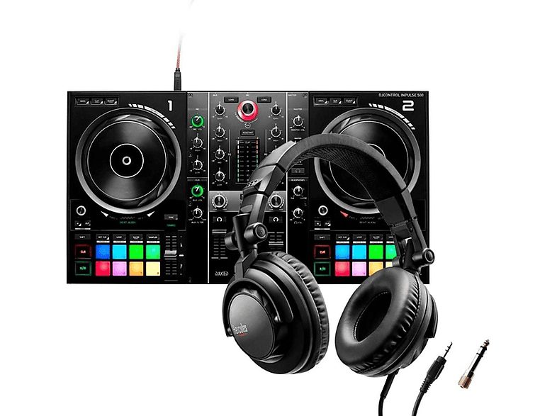 Controladora DJ  - DJ Control Inpulse 500 – Controlador DJ USB de 2 decks + Auriculares HDP DJ45 HERCULES, Negro