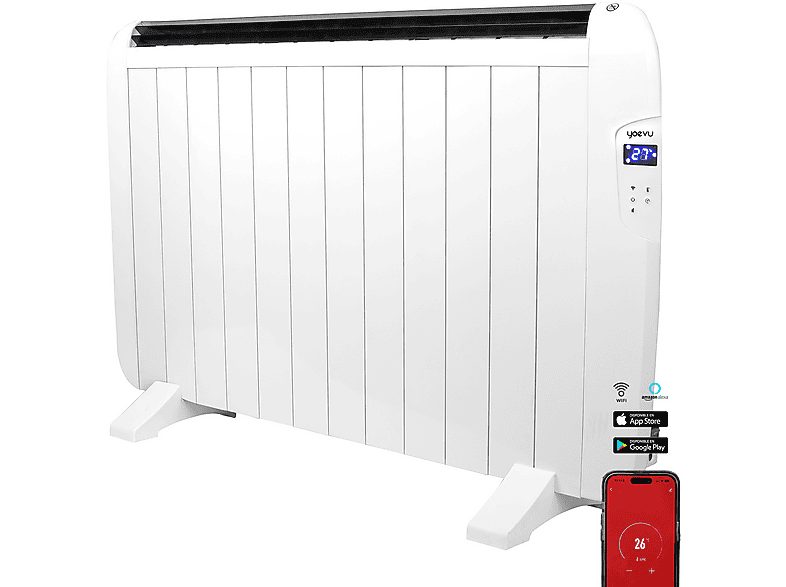 Convector - YOEVU YV-RB2000W, 2000 W, 2 niveles de calor, 12 elementos, Blanco