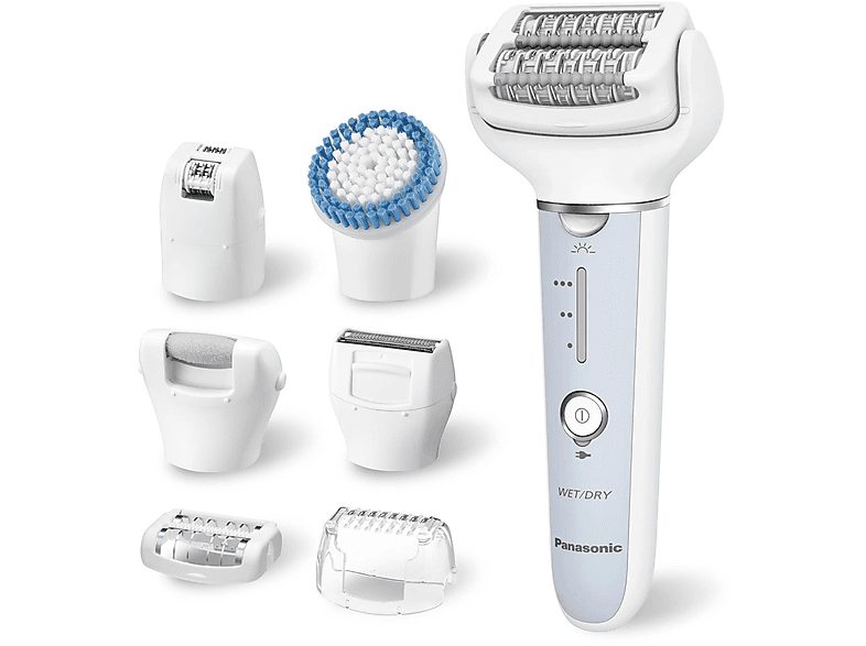 Depiladora  - AKLBB1755844753 PANASONIC, - velocidades, Cabezales de depilación para las piernas/brazos y la línea del bikini/axilas, un cepillo de exfoliación y un accesorio para el cuidado de los pies, Blanco