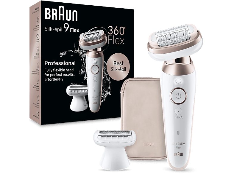 Depiladora - Braun Silk-épil 9-030 3D, Depiladora de arranque, Cabezal oscilante 3D, 2 accesorios adicionales