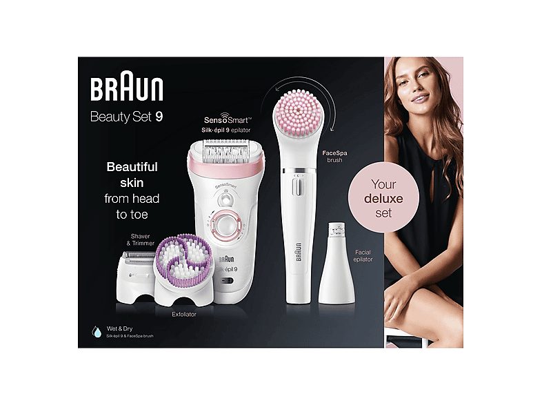 Depiladora  - SES 9975 BRAUN, 2 velocidades, Rosa y blanco