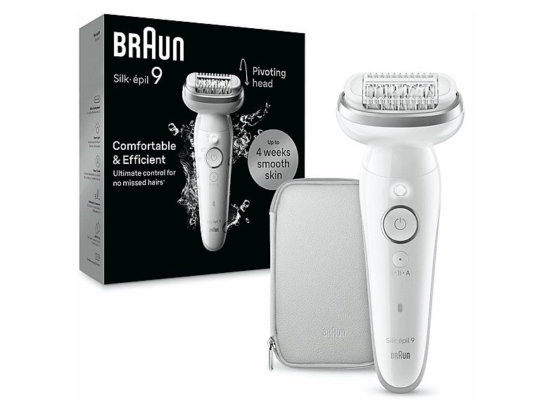 Depiladora  - Silk-épil 9 9-011 BRAUN, 2 velocidades, Plata, Blanco