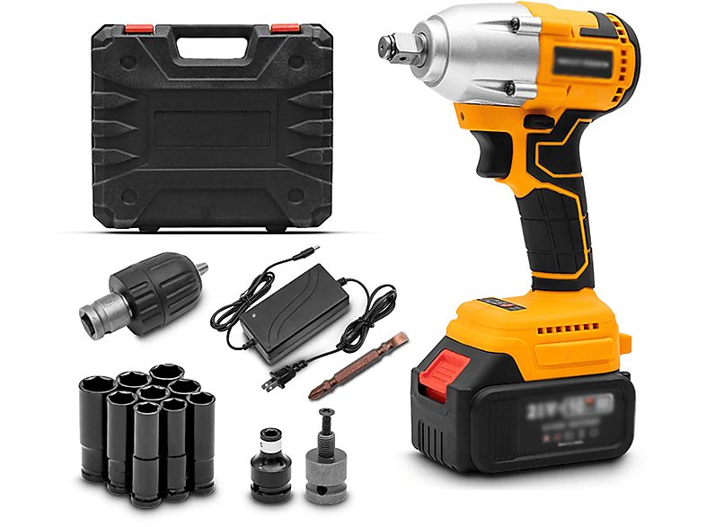 Destornillador  - Litio destornillador inalámbrico llave de vaso reparación de automóviles BYTELIKE, amarillo