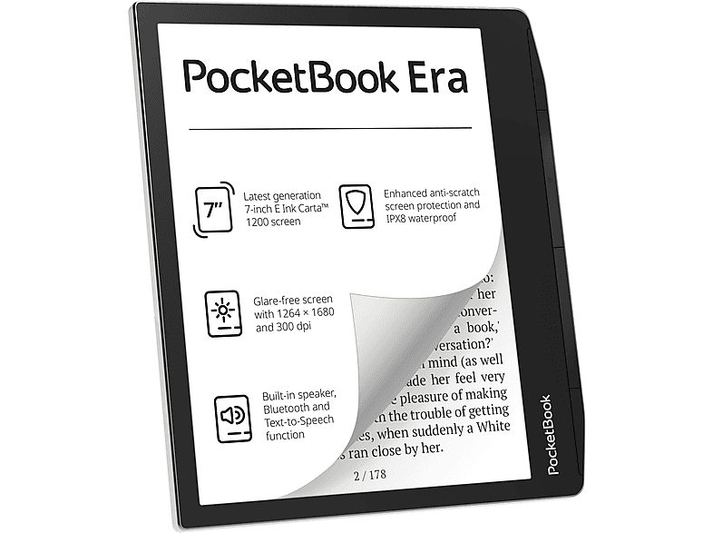 E-book - POCKETBOOK PB700-U-16-WW-B, 7 ", 16 GB, 1264 x 1680 Píxeles, E Ink Carta, Plata
