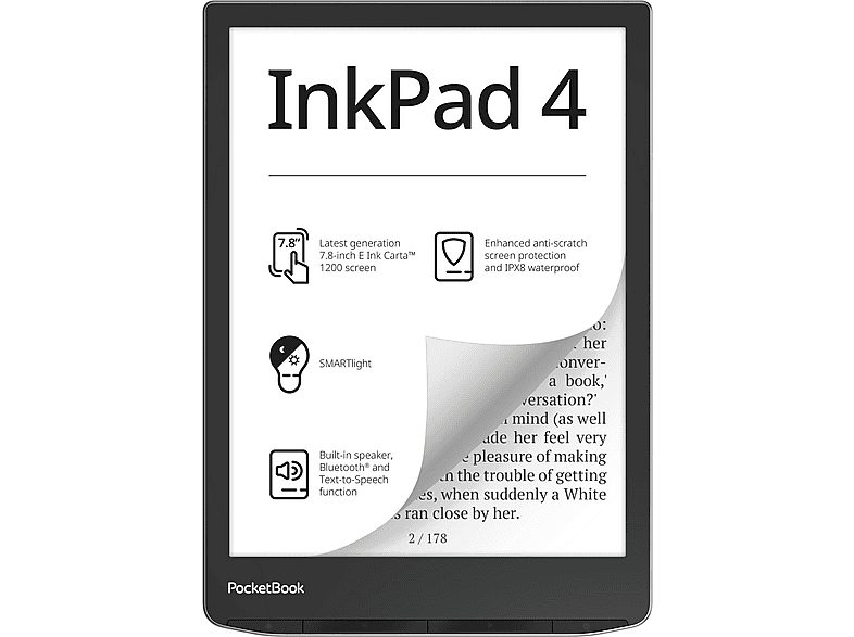 eBook - POCKETBOOK InkPad 4, 7,8 ", 32 GB, 1404 x 1872 pixels, E Ink Carta, Plata