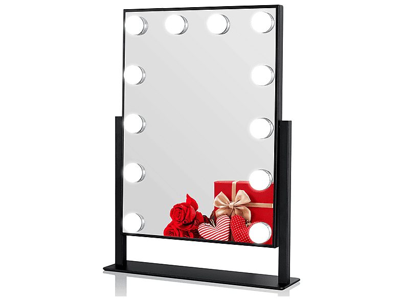 Espejo con luz  - Espejo de Maquillaje con Luz LED 360° Tocador Iluminado 12 Luces Dimmables Espejo Hollywood 36x47cm BYTELIKE, Negro
