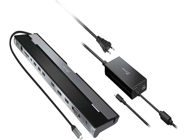 Estación de acoplamiento de triple pantalla USB-C  - JCD543P-EN J5CREATE, Plateado y Negro