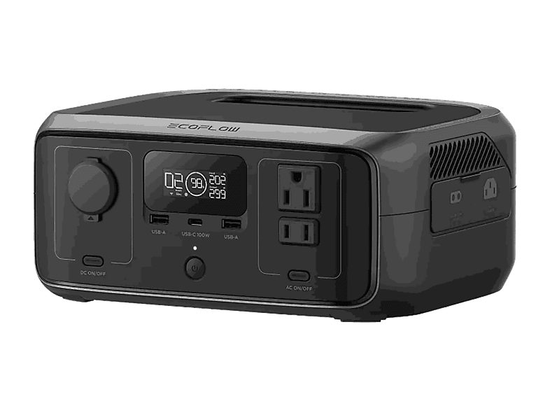 Estación de energía - EcoFlow River 3, 300 W, 245 Wh, IP54, 1x USB-C, 2x USB-A, 1x CA, 1x CC, Negro