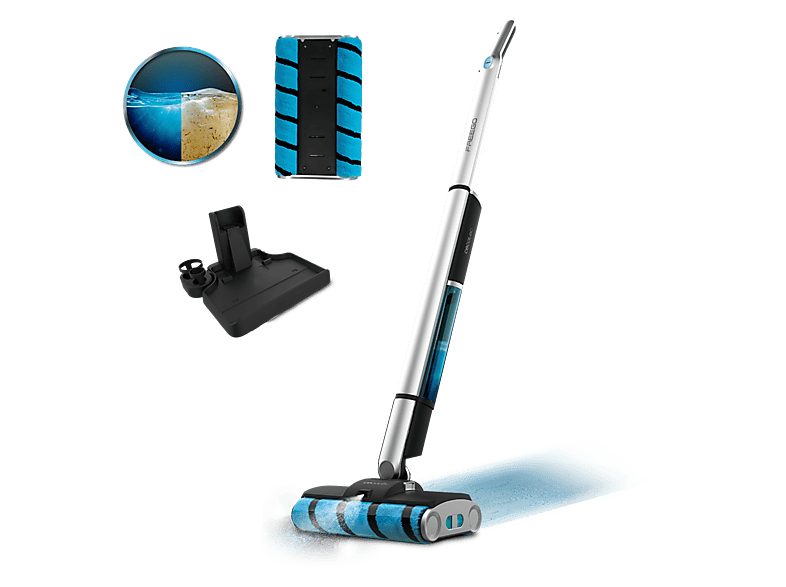 Fregona eléctrica - Cecotec FreeGo Wash Twice Spray, Doble rodillo, 40 min, Depósito 450 ml y 350 ml, Spray pulverizador, Base de autolimpieza, Gris