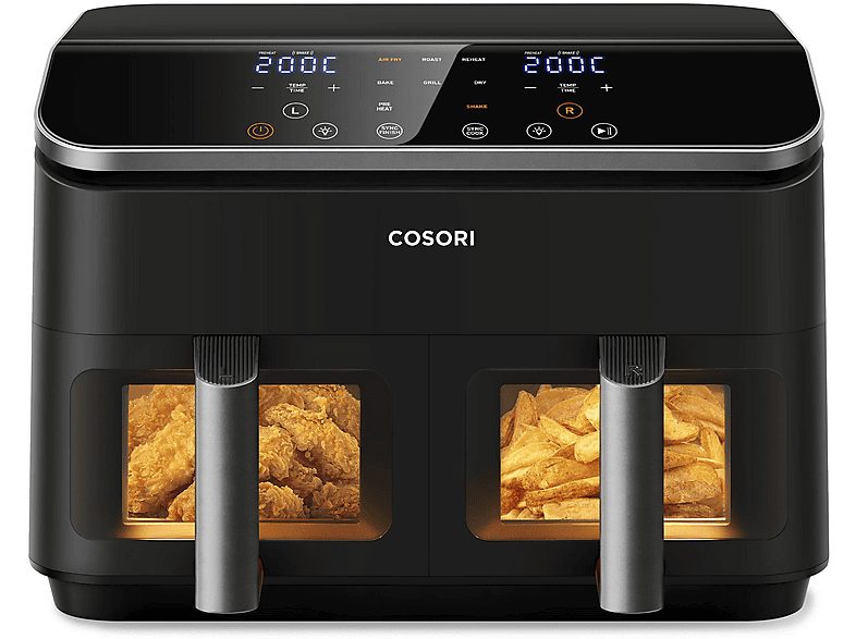 Freidora de aire - COSORI Dual Basket Chef, 1750 W, 8,5 l, Negro