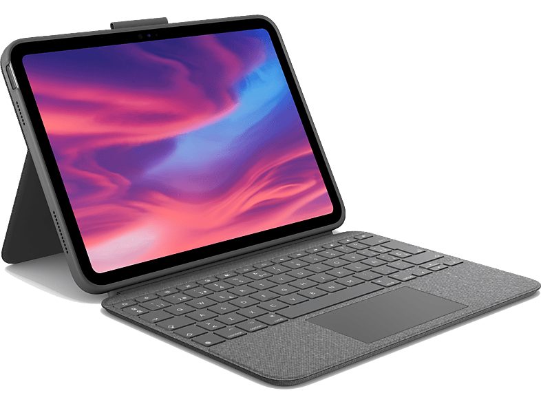 Funda con teclado - Logitech Combo Touch para iPad (10ª generación y A16), Cuatro modos de uso, Teclas de acceso directo, Teclado retroiluminado, Gris