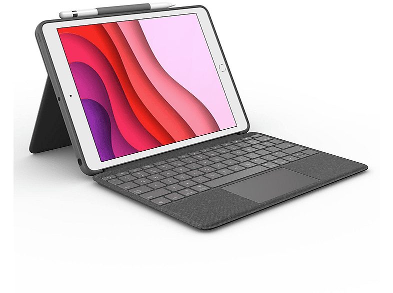 Funda con teclado para iPad (7.ª, 8.ª y 9.ª generación) - LOGITECH Combo Touch, 2.4GHz, Teclas iluminadas, Negro
