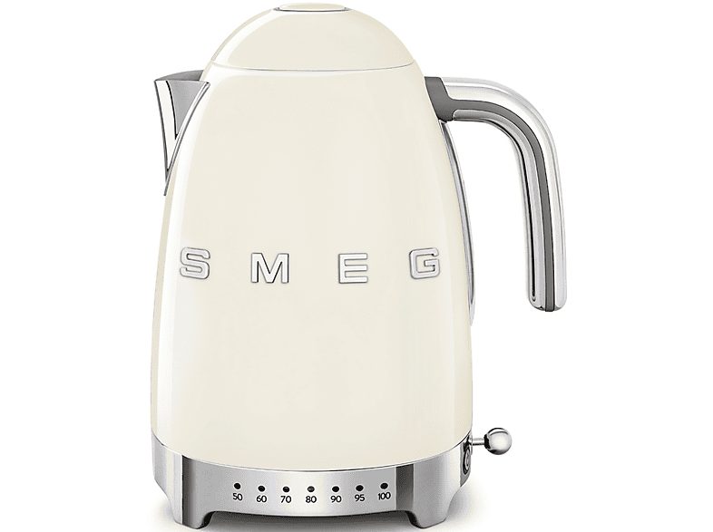 Hervidor de agua - Smeg KLF04CREU, 1.7 l, Retro, 2400 W, Con cable, Acero inoxidable, Rotación 360º, Crema
