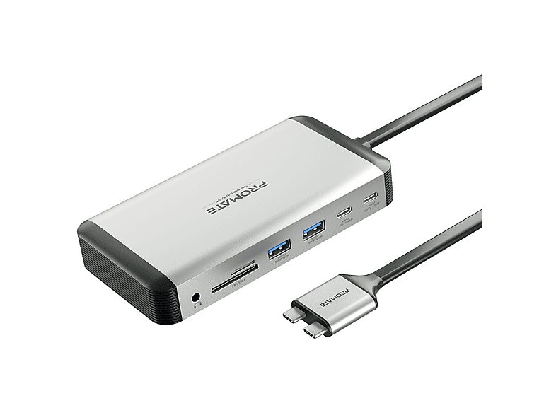 Hub USB-C MST Multi-Pantalla Monitores Duales  - VERSAHUB-MST 100W 13-en-1 HDMI 4K Dual 3840*2160@60HZ Conector USB-C Dual para MacBook PROMATE, Gris