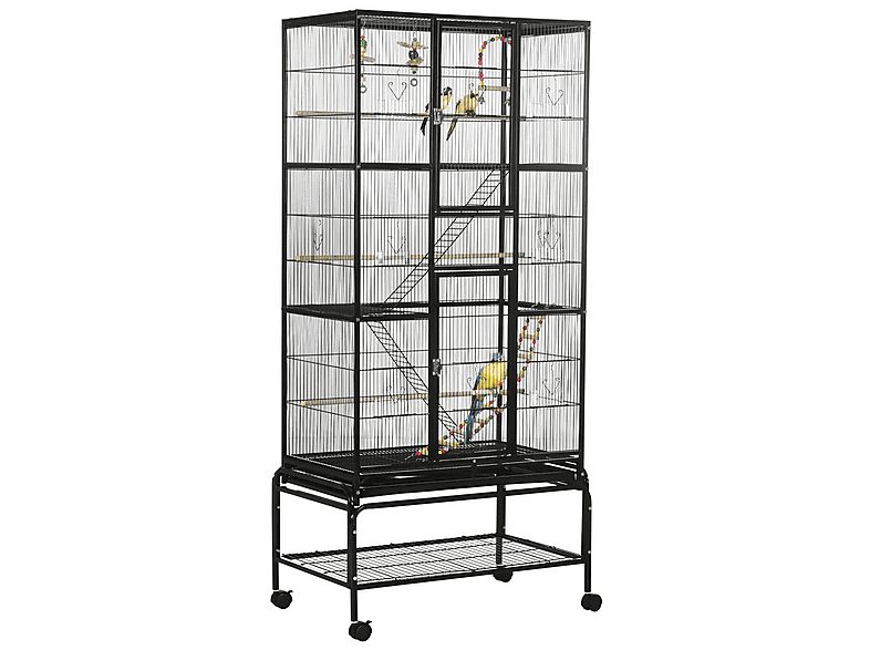 Jaula para pájaros - PAWHUT D10-089V00BK, para Pájaro, Negro