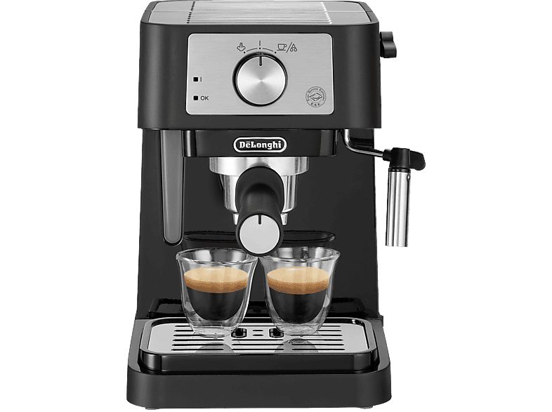 Máquina espresso - DE LONGHI EC260.BK, 15 bar, 1100 W, 0 l, 2 tazas, Negro, Acero inoxidable