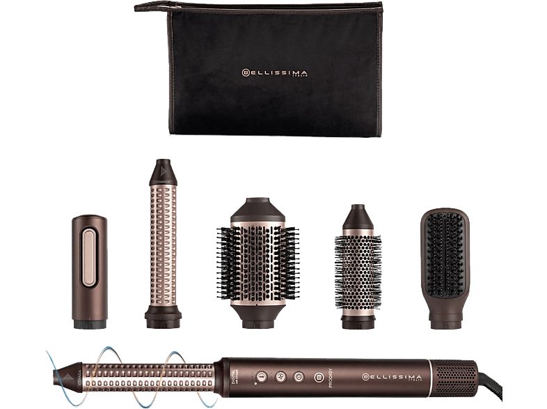 Moldeador - Bellissima Prodigy, Tecnología iónica, 3 Niveles Temperatura, Wet & Dry, Tecnología iónica, 1200 W, Deep Brown/Rosa Nude