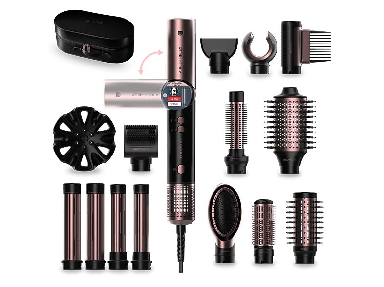 Moldeador - Cecotec AirGlam 14in1 Flex Black, 14 Cabezales intercambiables, Revestimiento cerámica y queratina, Negro