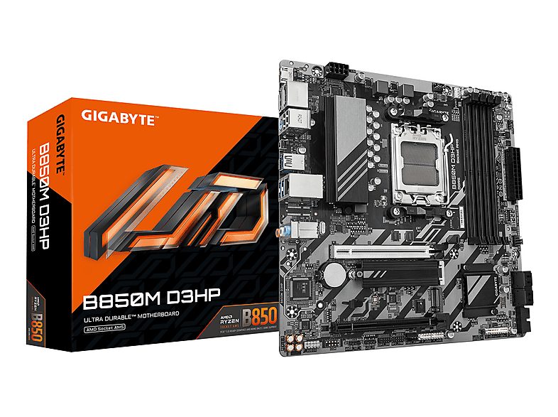 Placa base  - PB11154635 GIGABYTE, micro ATX, AMD B850, Sockel AM5, Marrón