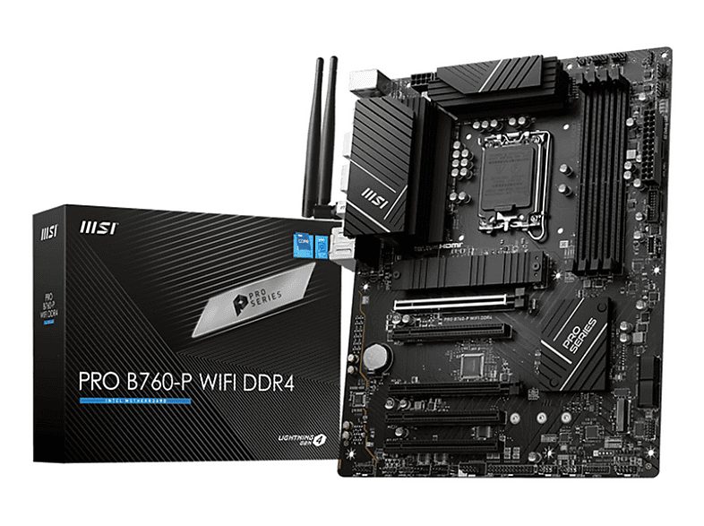 Placa base  - PRO B760-P WIFI DDR4 MSI, micro ATX, ATX, Intel B760 Express, LGA 1700, Multicolor