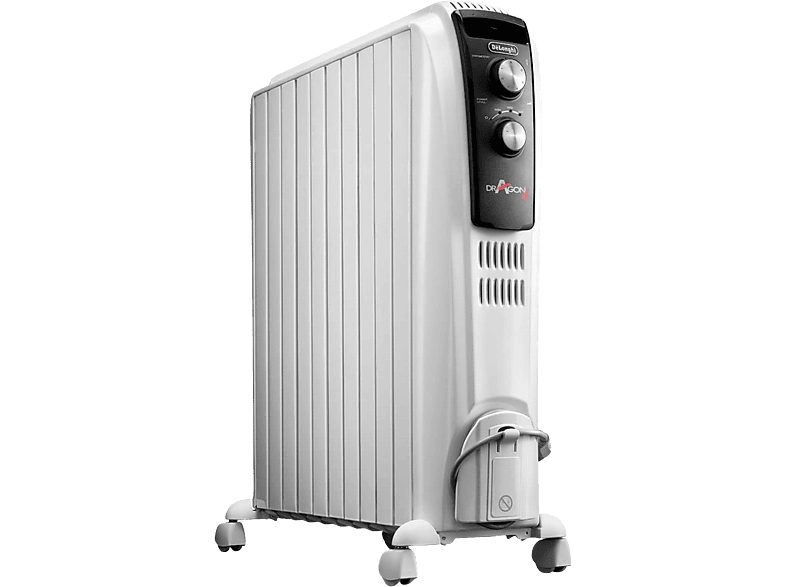 Radiador de aceite - De'Longhi Dragon 4 TRDX41025E, 2500 W, 75 m³, 3 niveles, Diseñado en cerámica, Función ECO, Blanco